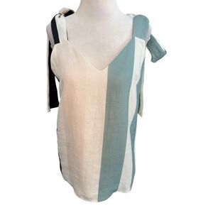 Katharine Kidd Linen Tie‎ Shoulder Stripe Camisole Top Sage Green Cream Medium
